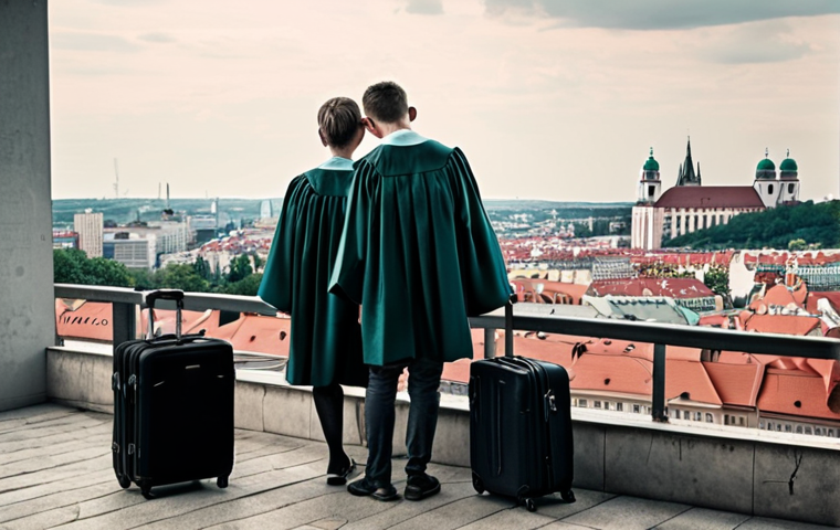 **
"A poignant scene depicting young, bright graduates packing suitcases, their faces a mix of hope and resignation, with the backdrop showing a blurred cityscape representing both Bratislava and a generic Western European city like Berlin or Vienna. Emphasize the 'brain drain' concept, symbolizing the loss of Slovakia's talented youth. Soft, slightly desaturated colors to convey a sense of melancholy."
**